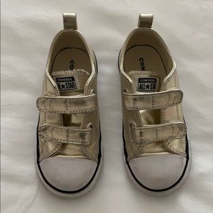 Little Girls Gold Velcro Converse Sneakers